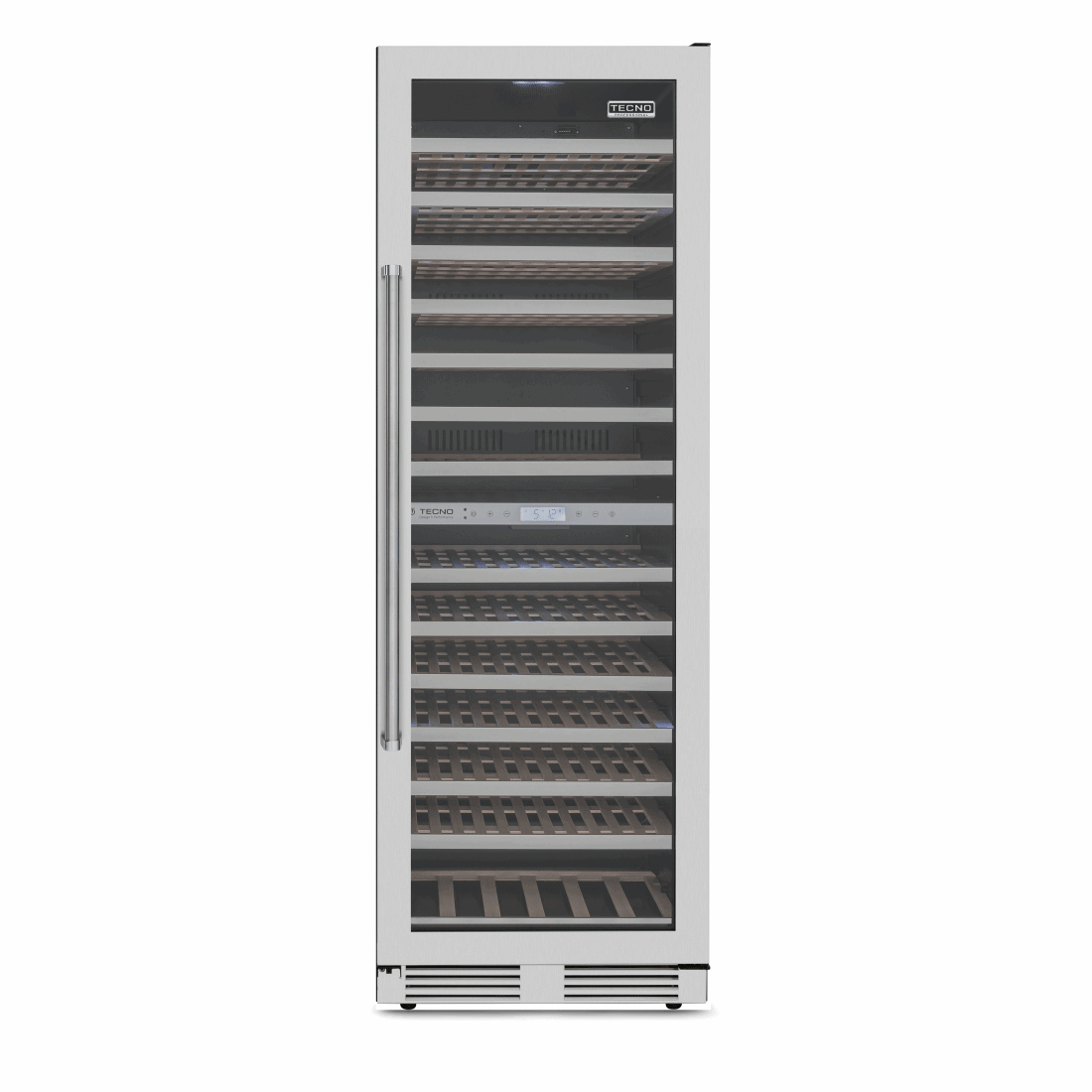 Adega Tecno Professional 151 Garrafas Inox 60cm - Abertura Direita, adega climatizada inox 151 garrafas com prateleiras de madeira e porta de vidro